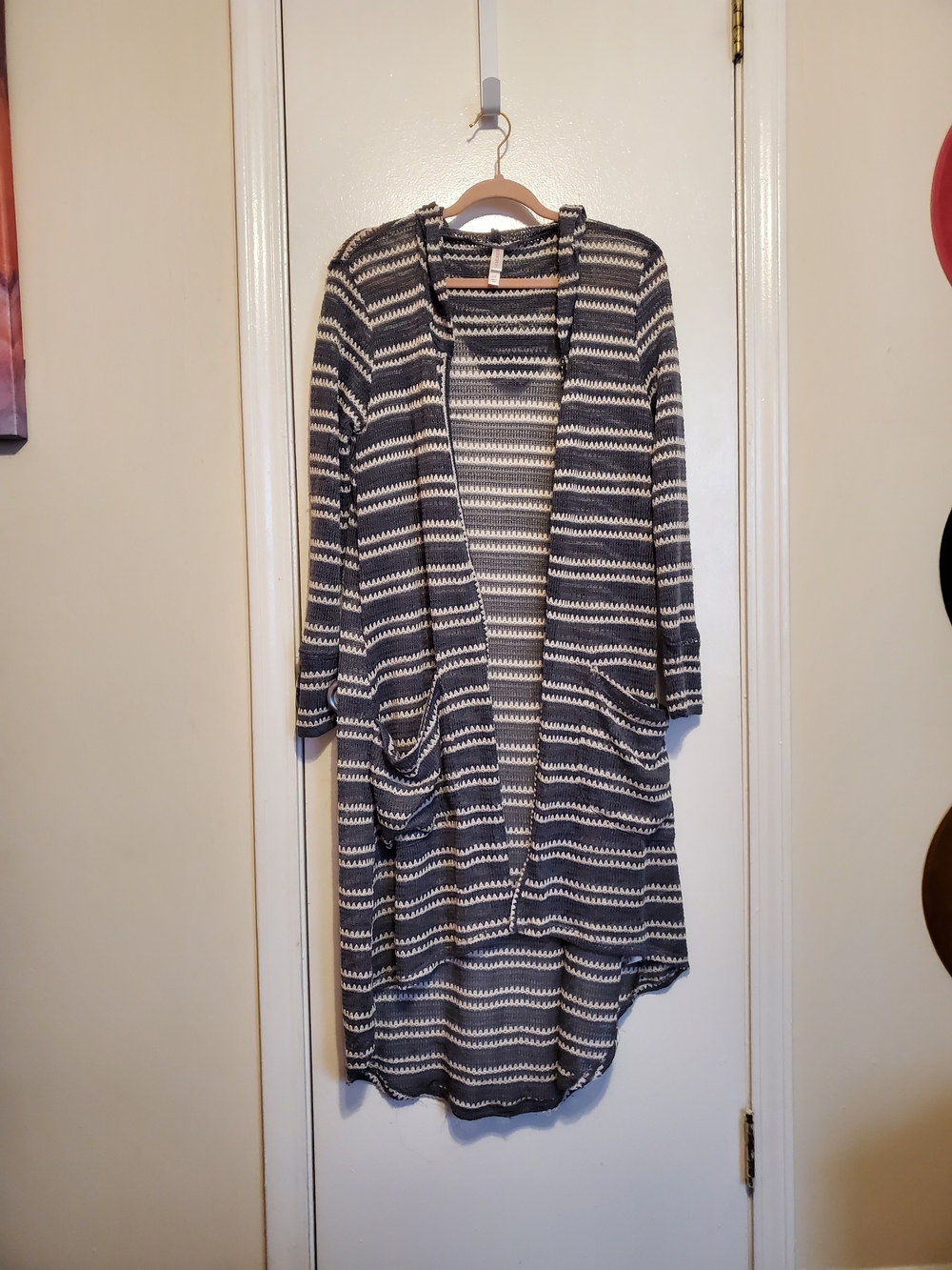 Xhilaration Striped Open-Front Cardigan - Gray & White